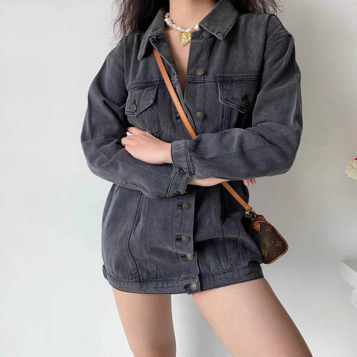 Brand New Dark Wash Denim Button-Up Jacket Dress - photo 2