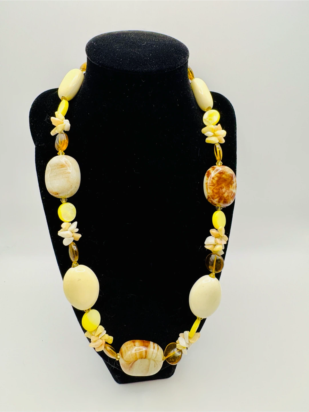 Chunky Beaded Necklace - Yellow & Cream Tones