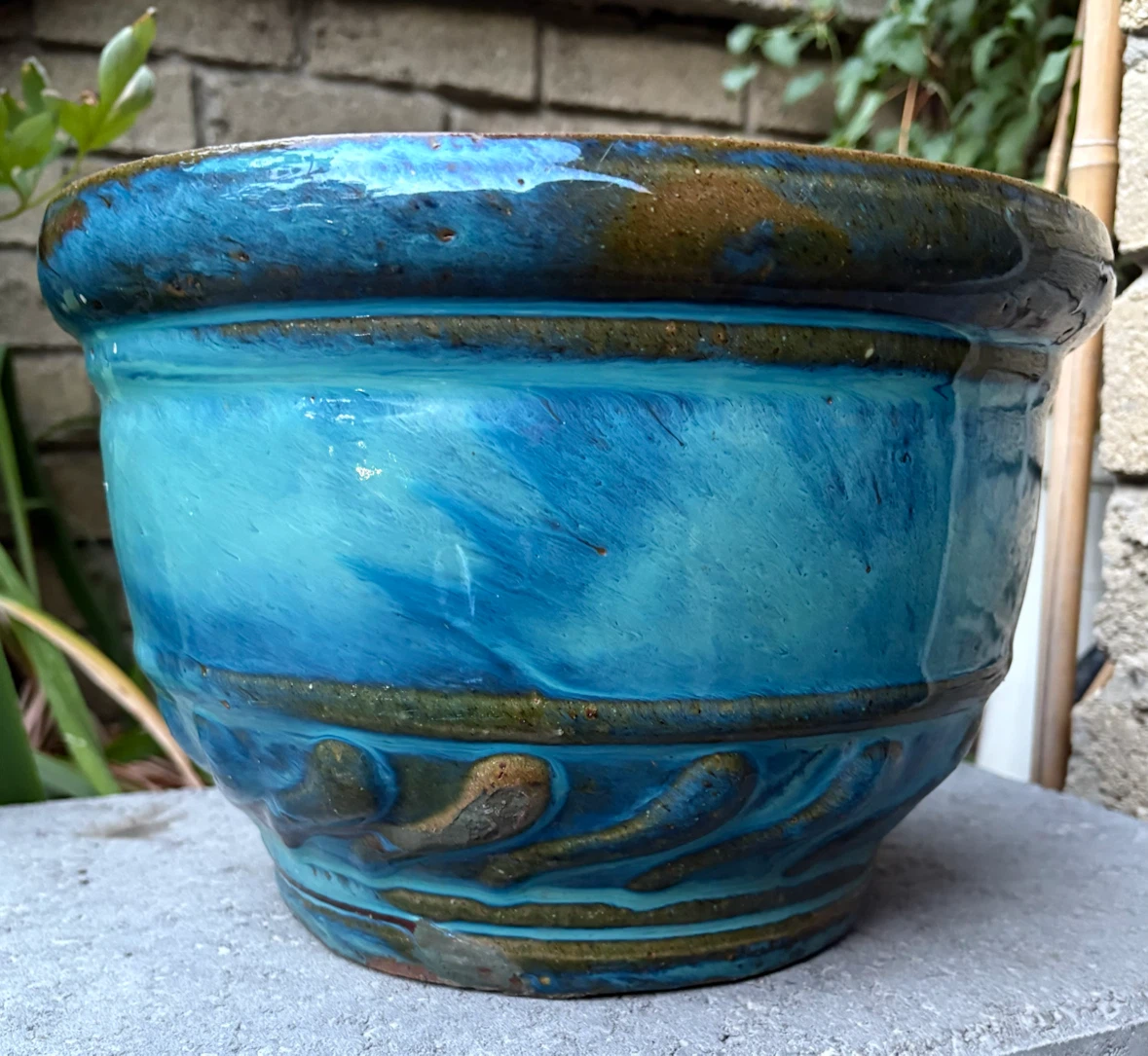 Blue Glazed Ceramic Planter 12”