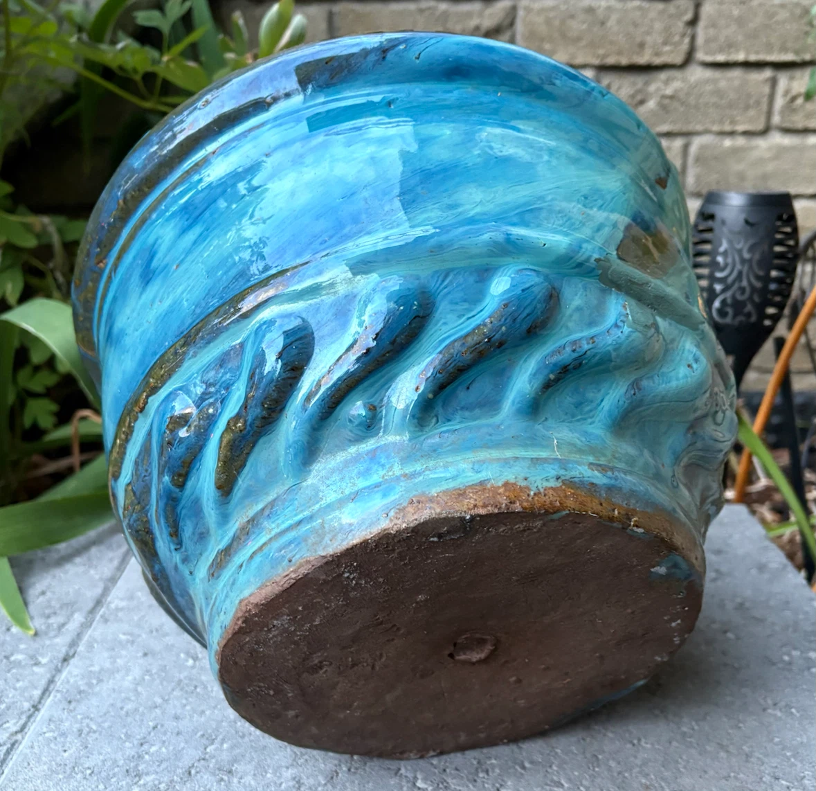 Blue Glazed Ceramic Planter 12” - photo 2