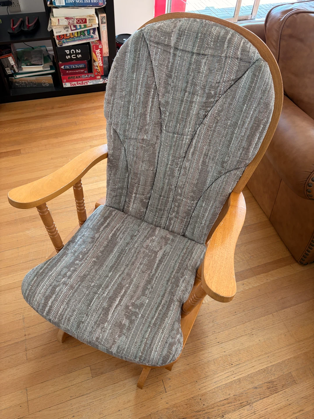 Wooden Glider Chair with Upholstered Seat and Back