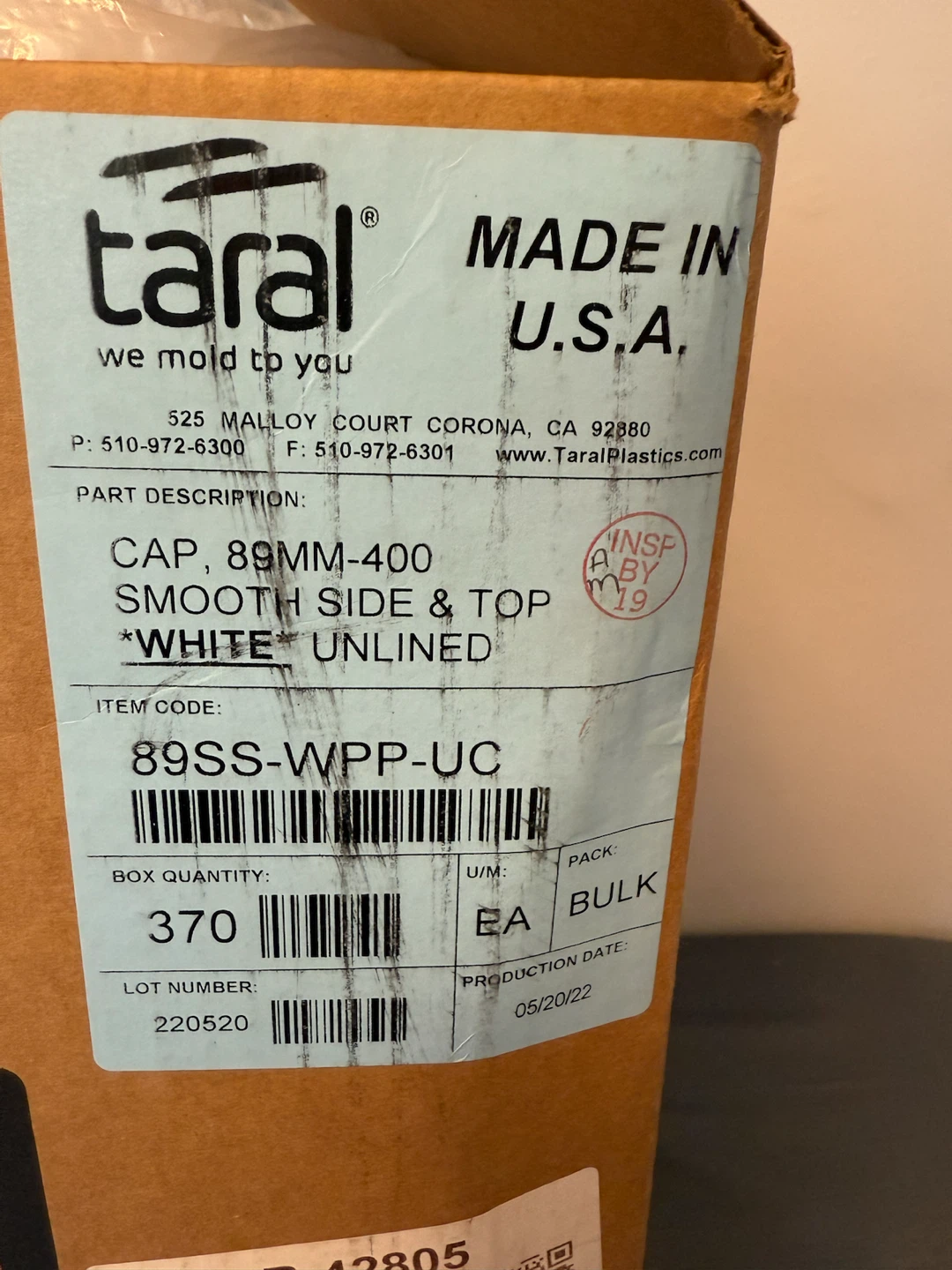Taral 89MM Smooth Side & Top White Unlined Caps (370 ct) - photo 5