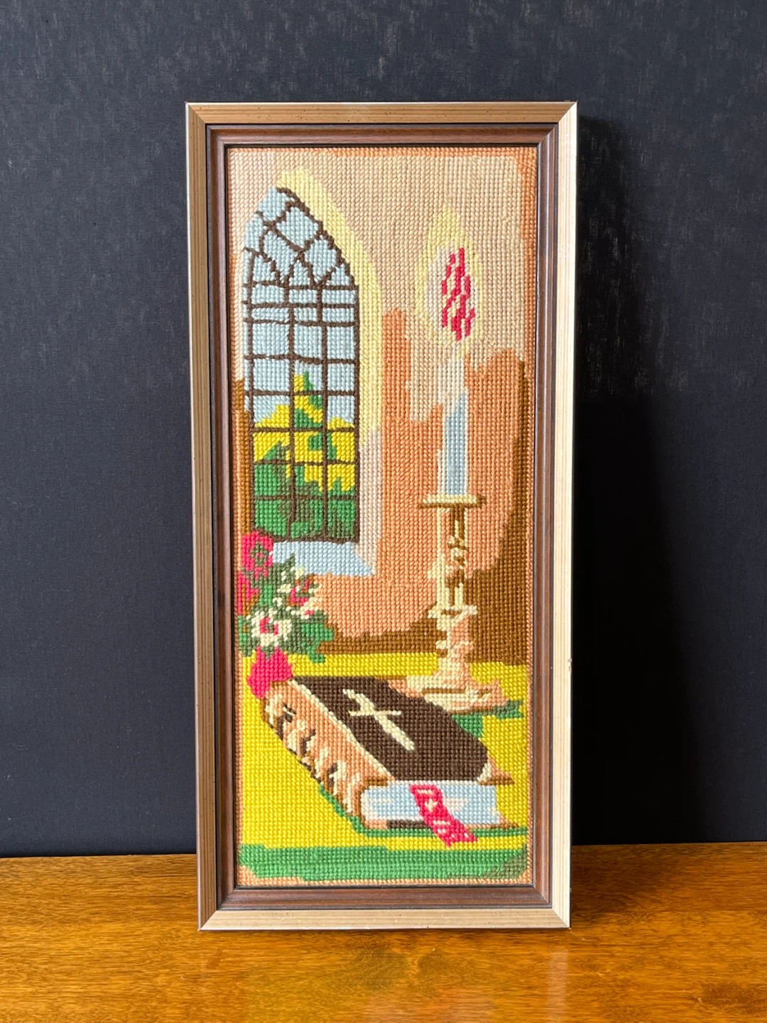 Framed Needlepoint Art - Church Scene
