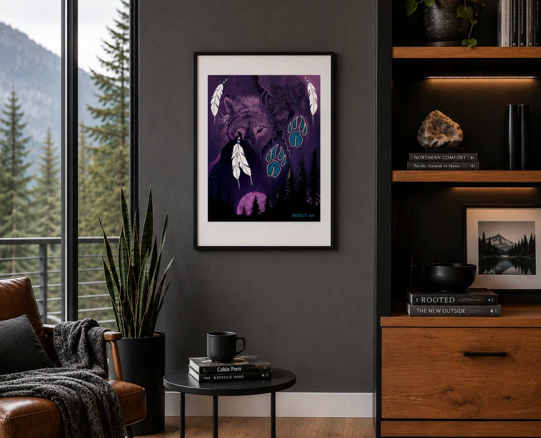 Contemporary Indigenous Wolf Wildlife Art Print Native