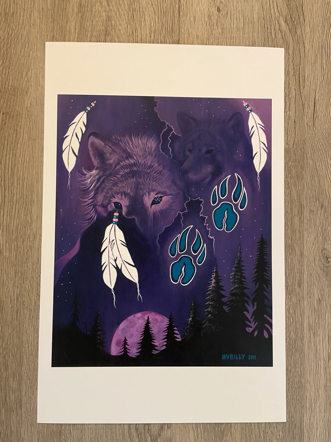 Contemporary Indigenous Wolf Wildlife Art Print Native - photo 2