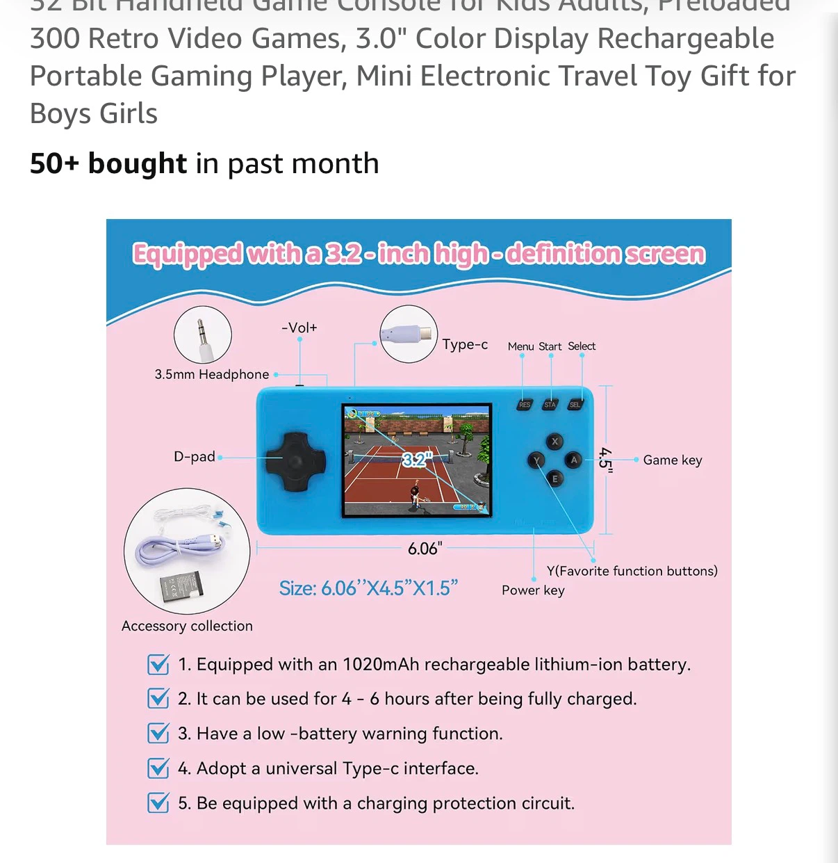 32 Bit Handheld Game Console with 300 Retro Games - photo 4