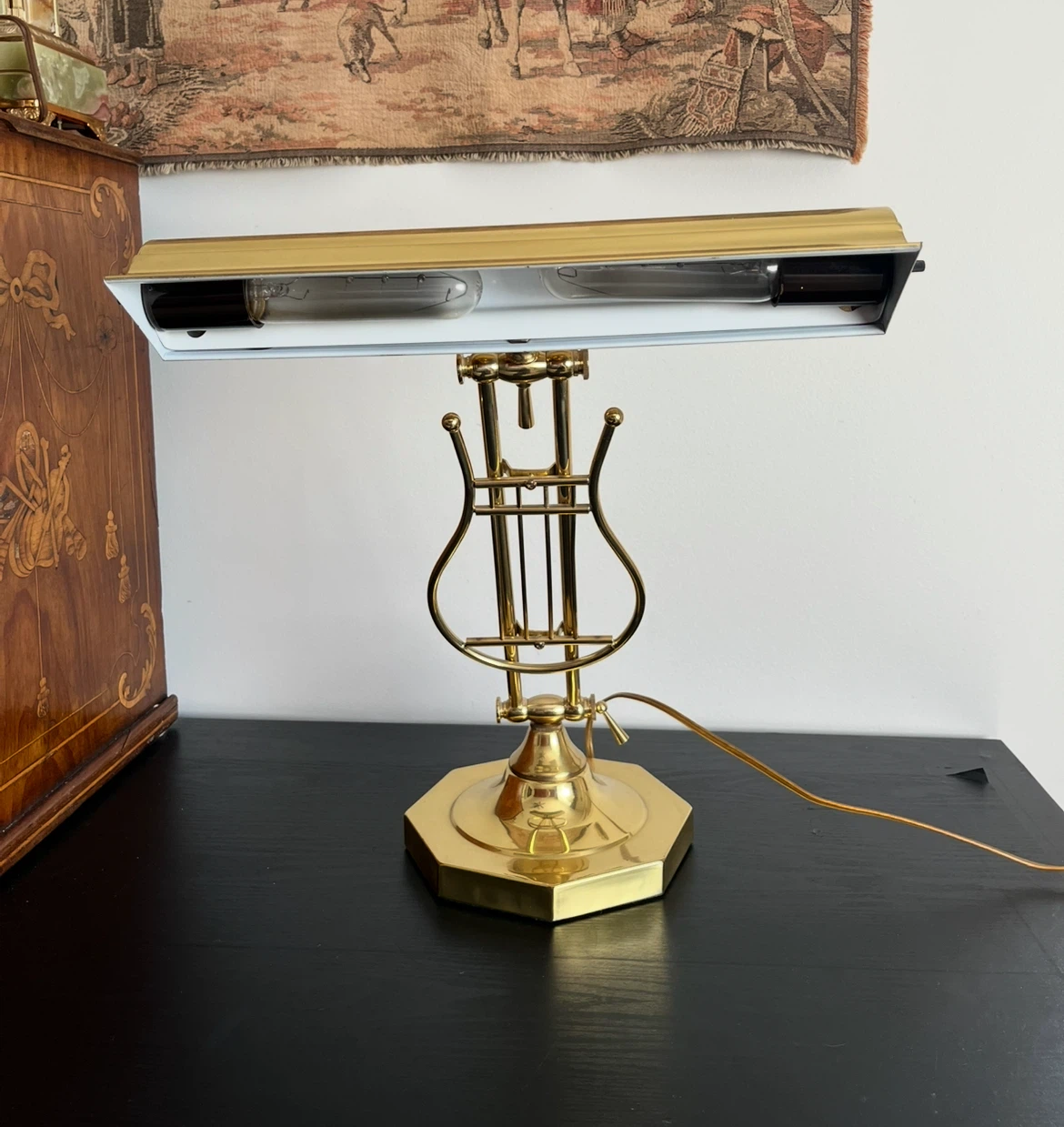 Vintage Brass Harp Piano Lamp