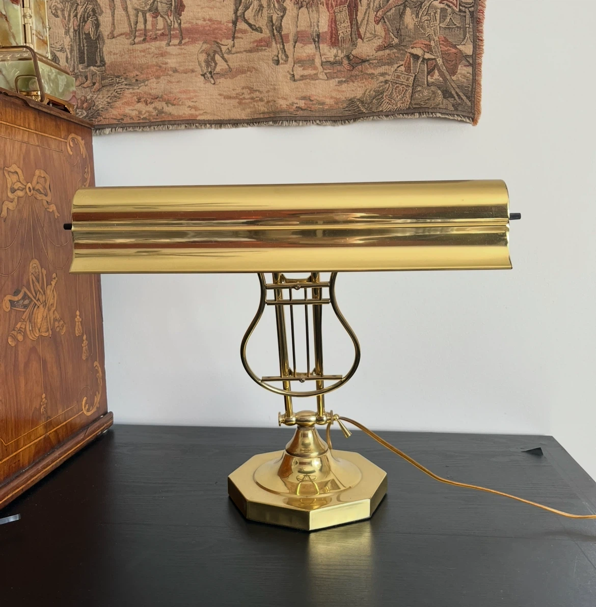 Vintage Brass Harp Piano Lamp - photo 4