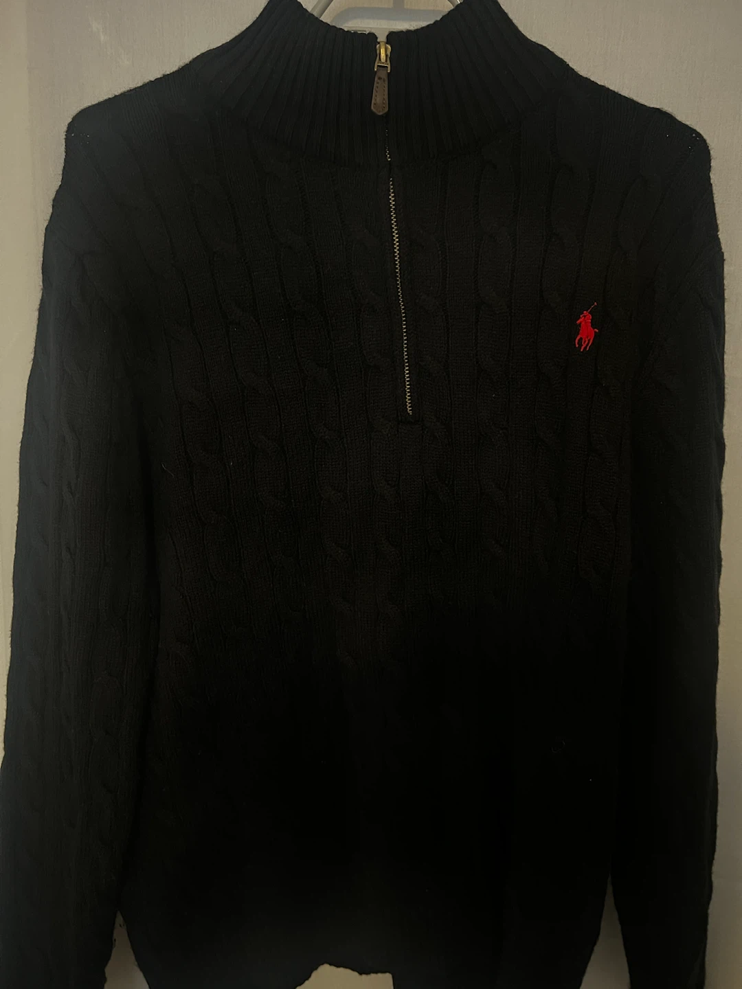 Polo Ralph Lauren Black Cable Knit 1/4 Zip Sweater