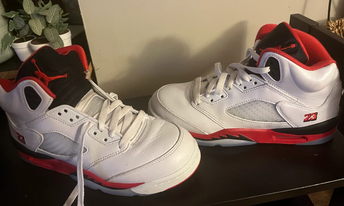 Nike Air Jordan 5 White Red Black Sneakers - photo 4
