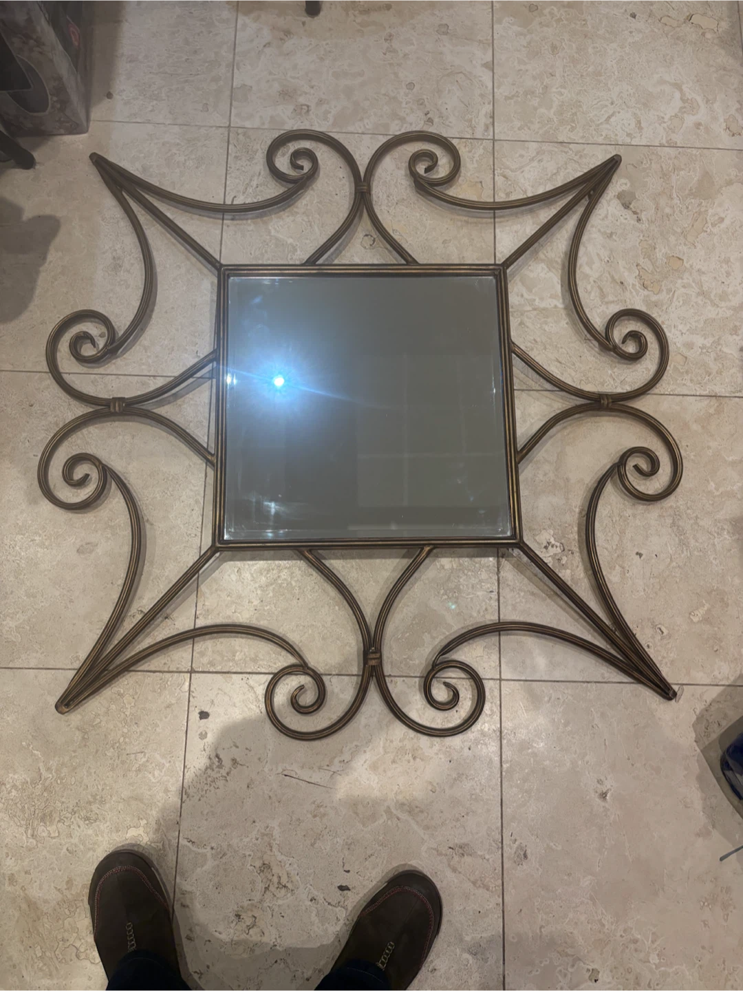 Gold Metal Scroll Square Mirror