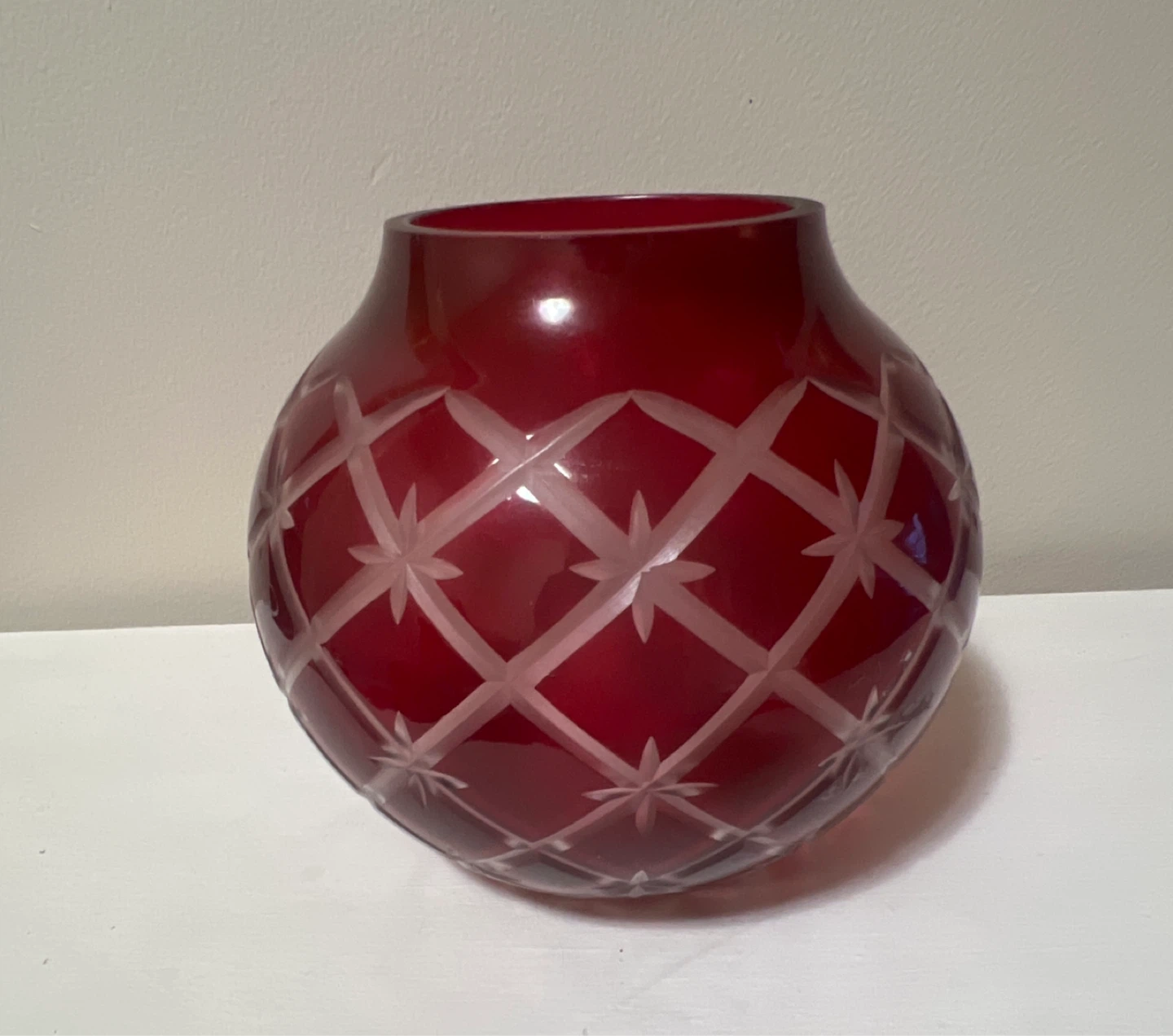 Vintage Cranberry Glass Accent Lamp – Lattice & Starburst - photo 2