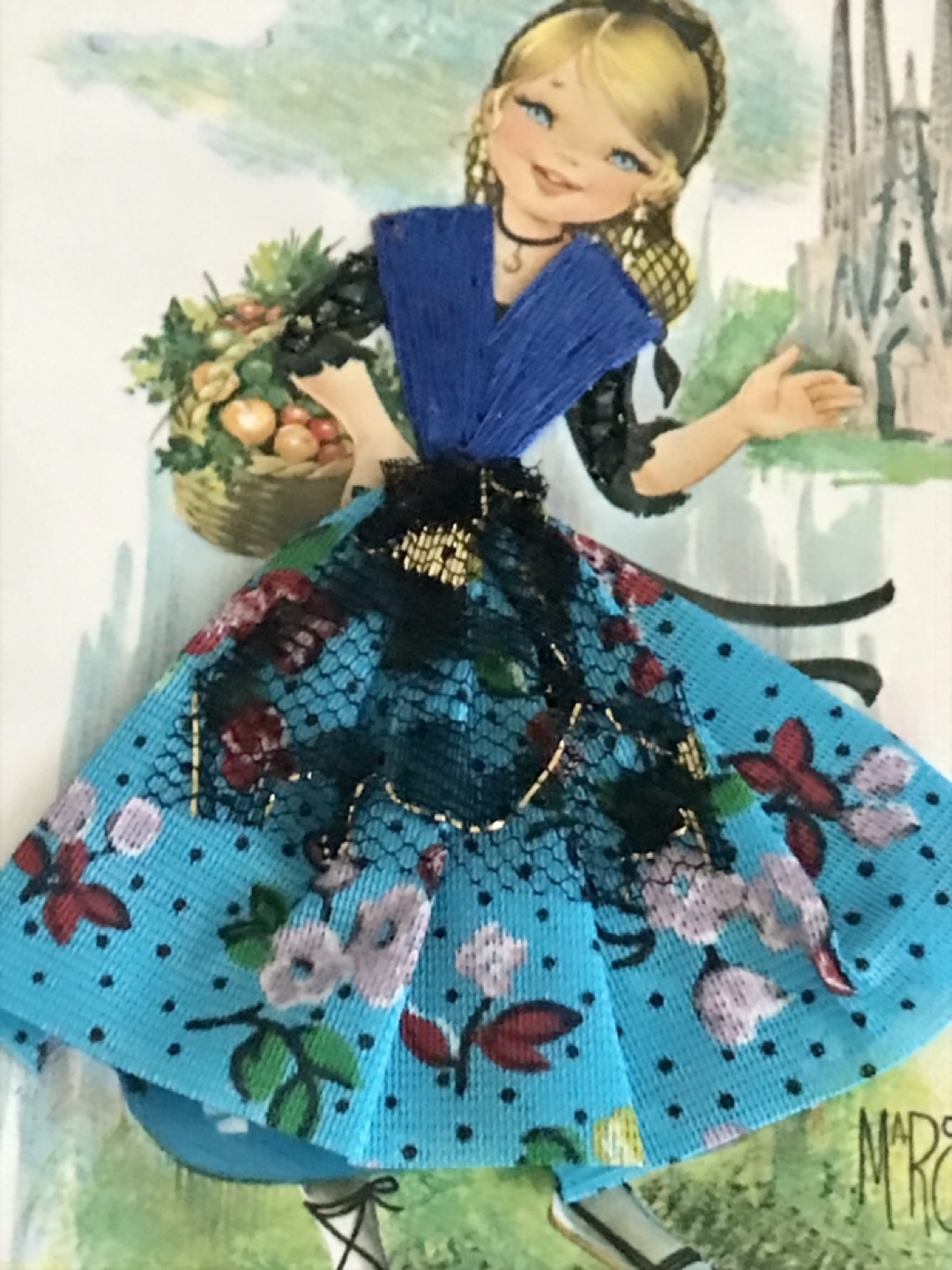 Barcelona Greeting Card (blank)- with Fabric Dress!