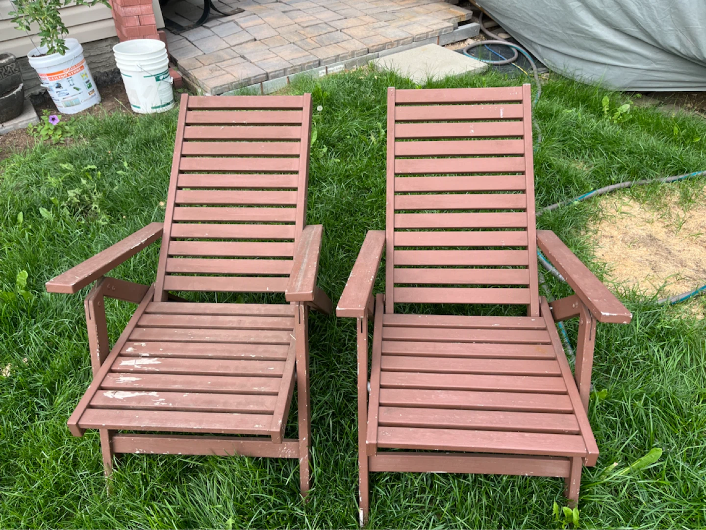Set of 2 Brown Wooden Patio Chairs