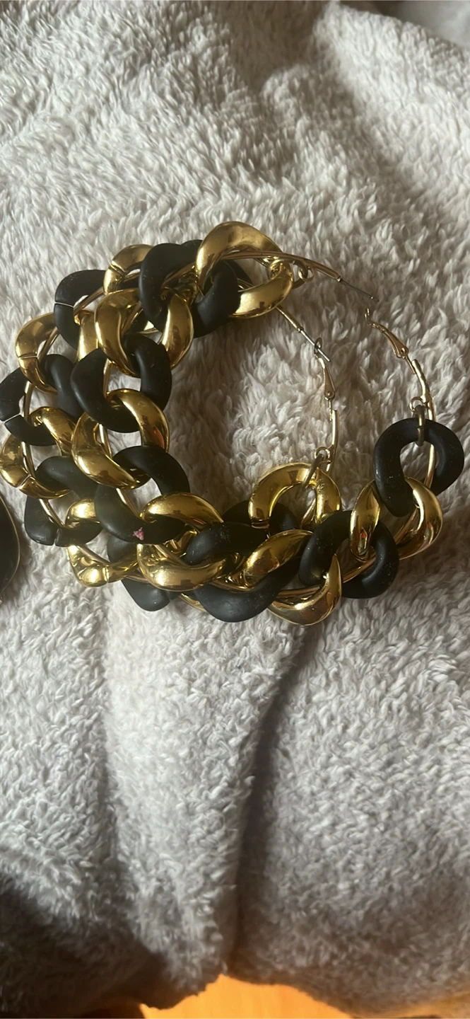 Zara Chunky Hoop Earrings - Black & Gold