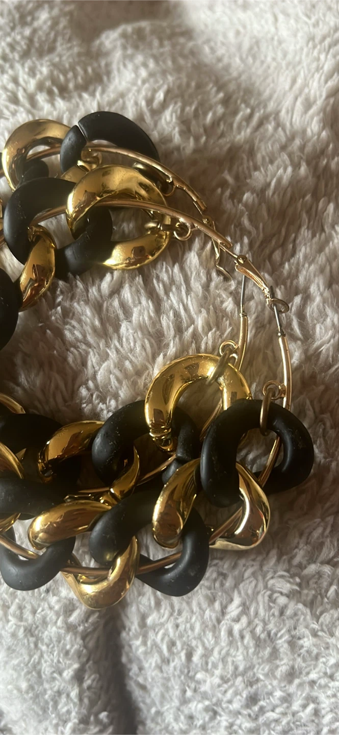 Zara Chunky Hoop Earrings - Black & Gold - photo 2