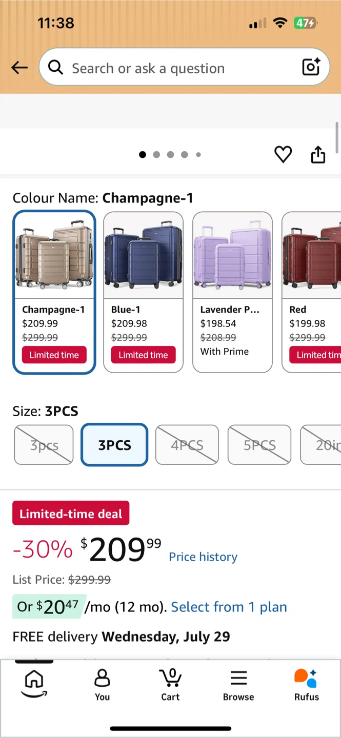 SHOWKOO Full PC Hardshell Luggage Set 3pcs Champagne - photo 2