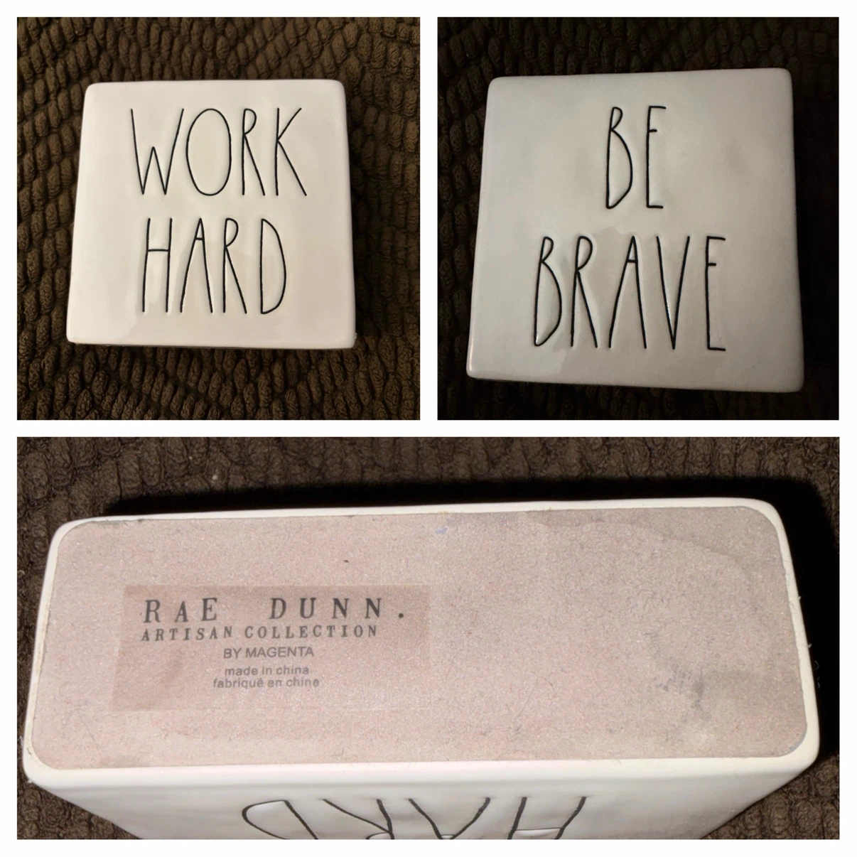 Rae Dunn "Work Hard" & "Be Brave" Shelf Sitter