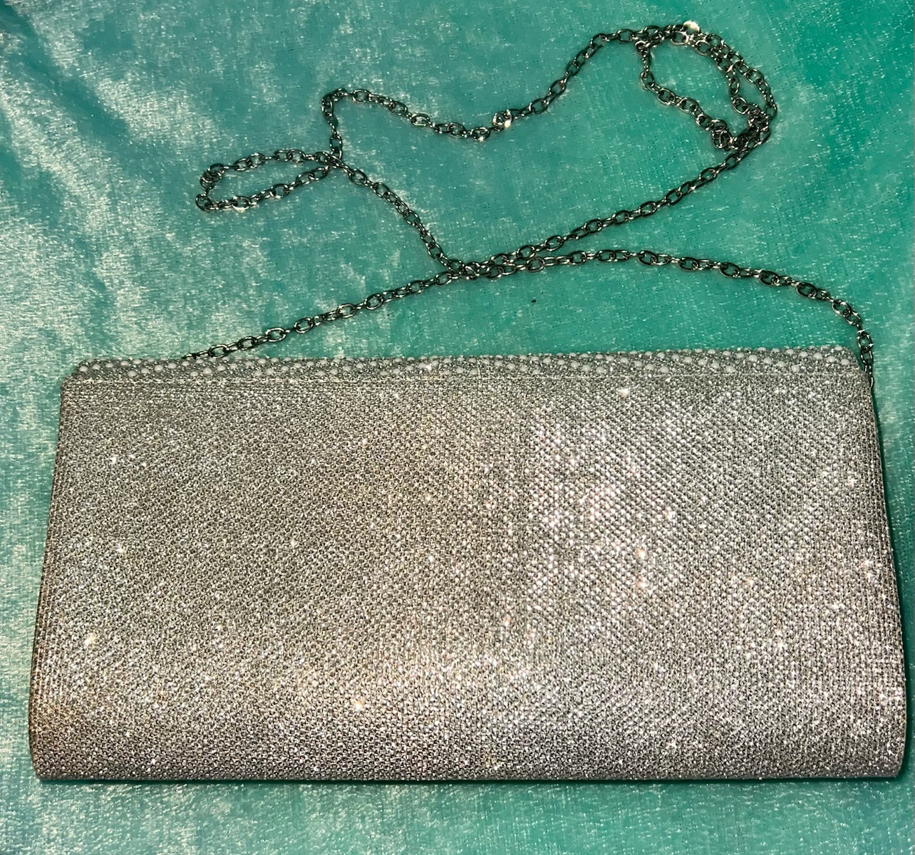 Sparkly Silver Clutch Evening Bag with Chain Strap - photo 2
