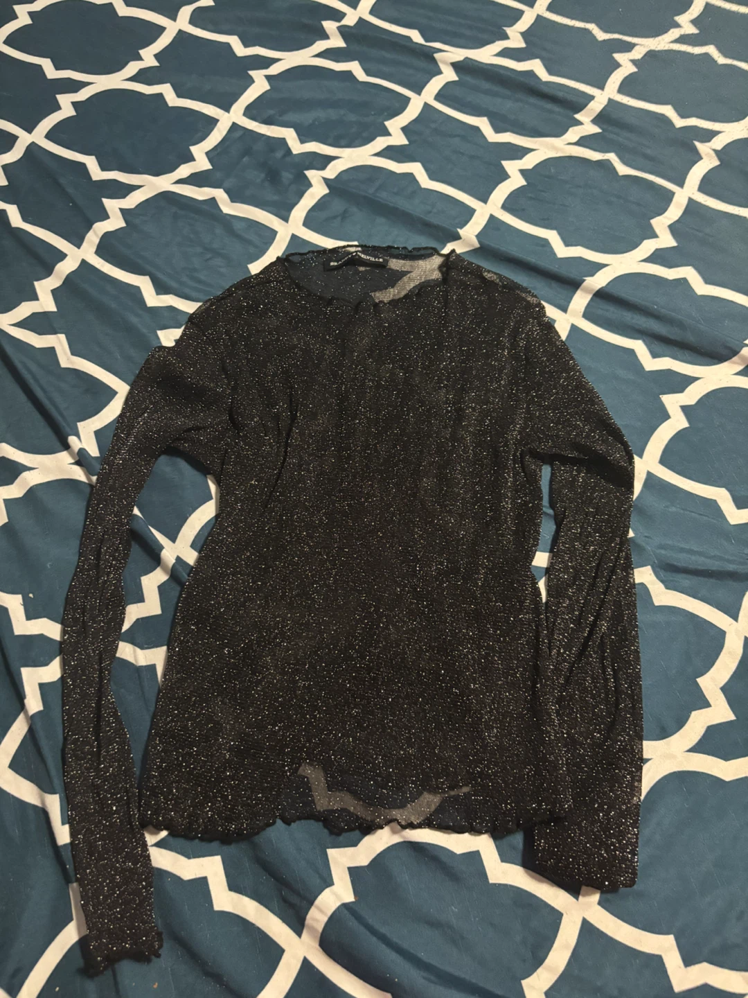 Brandy Melville Black Sparkle Mesh Long Sleeve Top