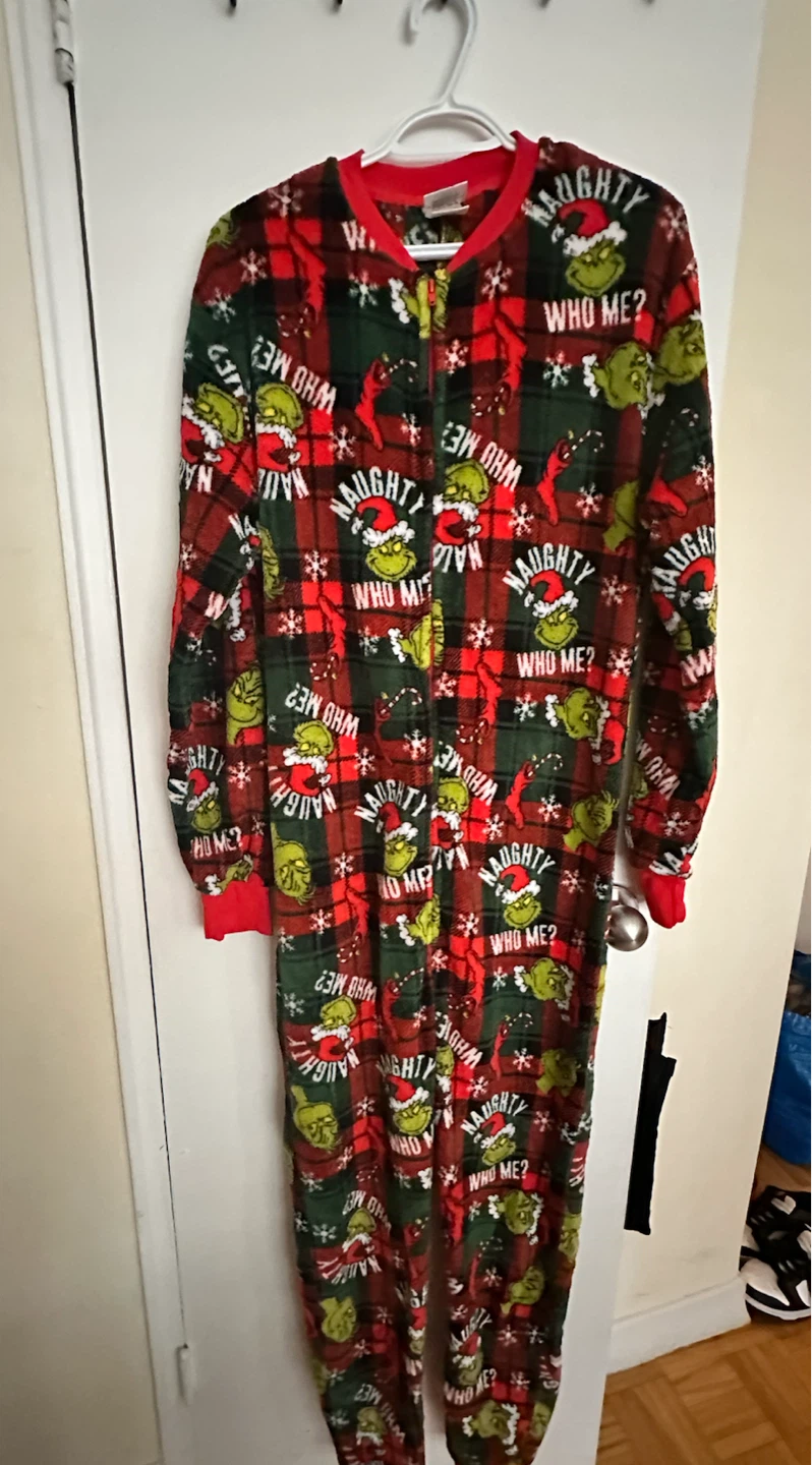 Adult size The Grinch "Naughty Who Me?" Fleece Pajamas