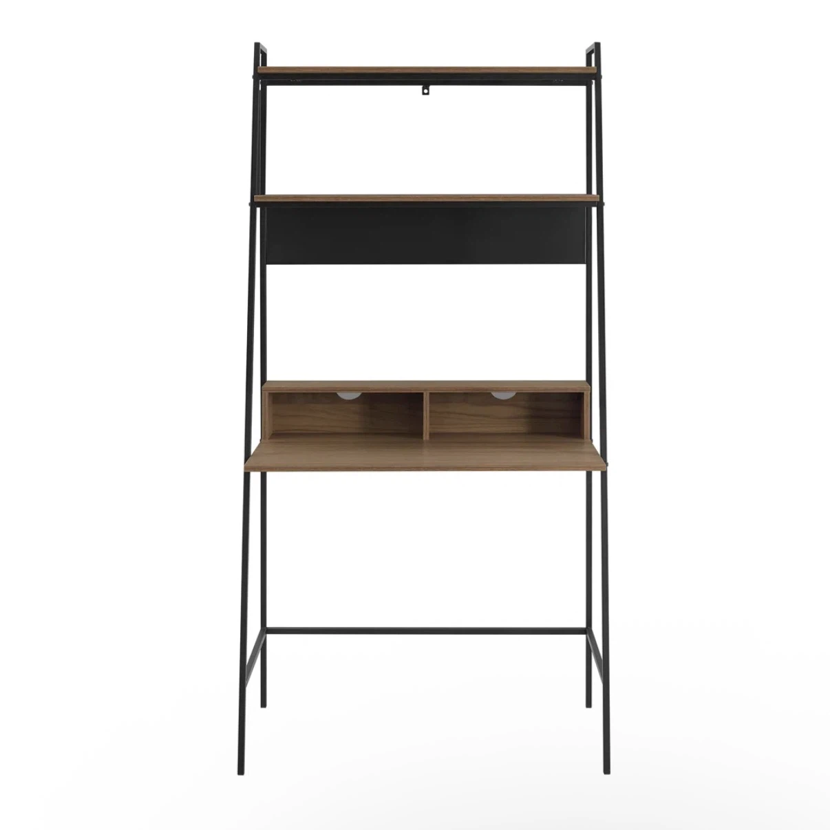 Ladder Desk with Shelving - Wood and Black Metal