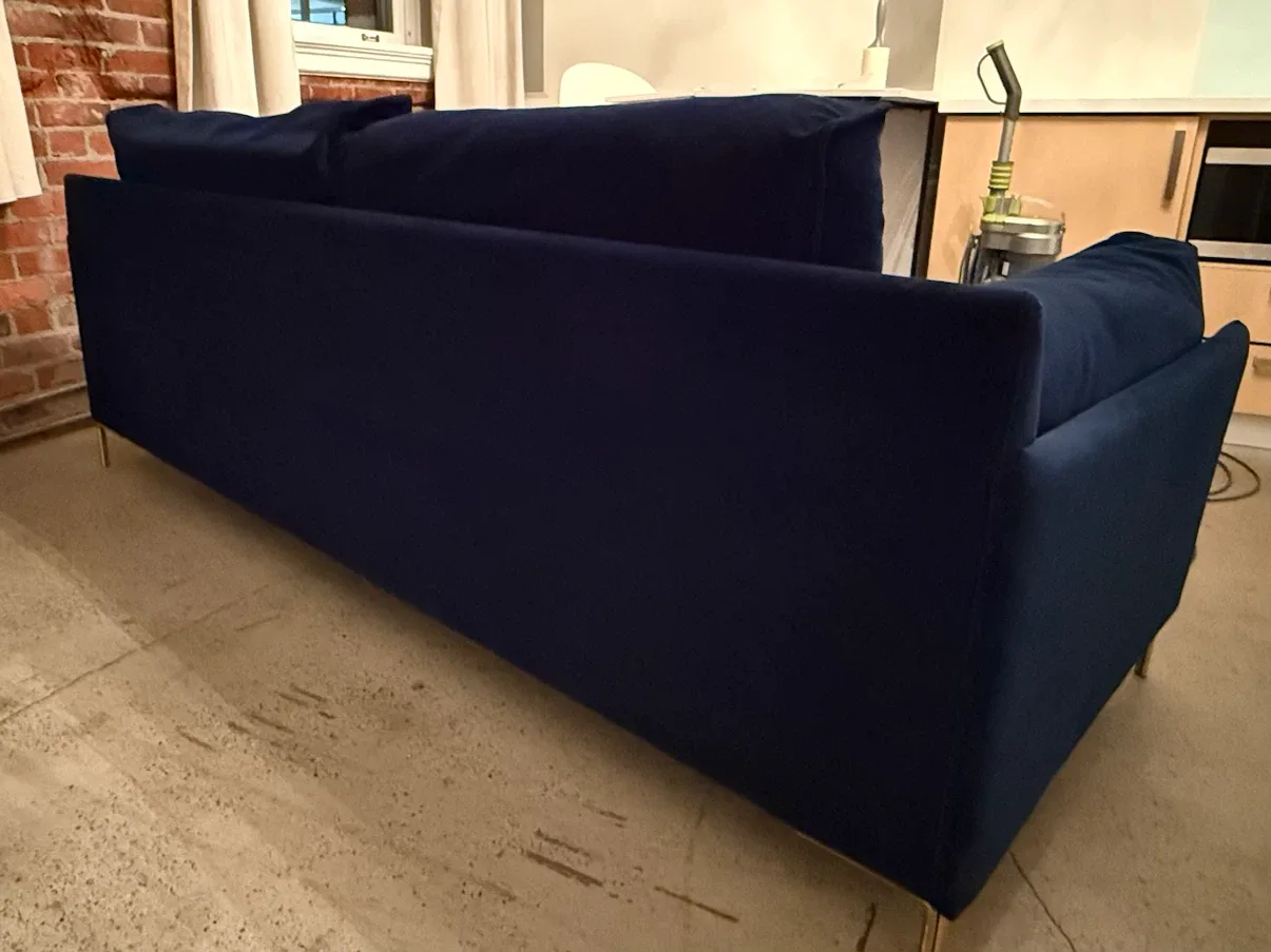 Navy Blue Velvet Sofa with Gold Legs - photo 4