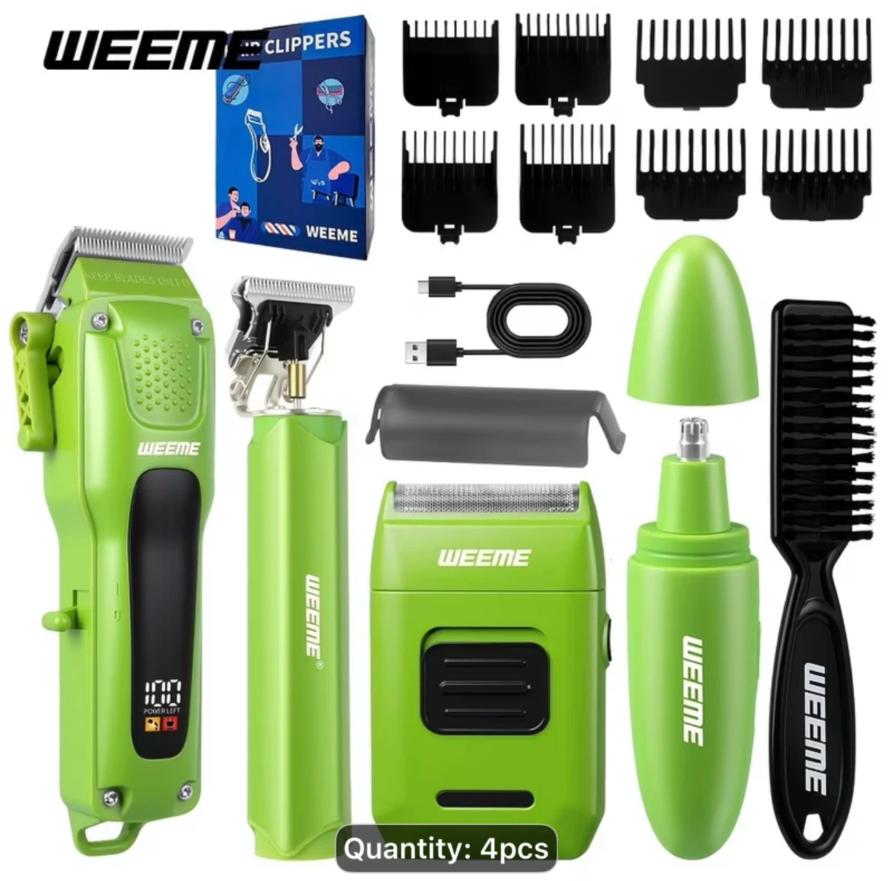 WEEME 4pcs Hair Clippers for Men, Cordless Grooming Kit