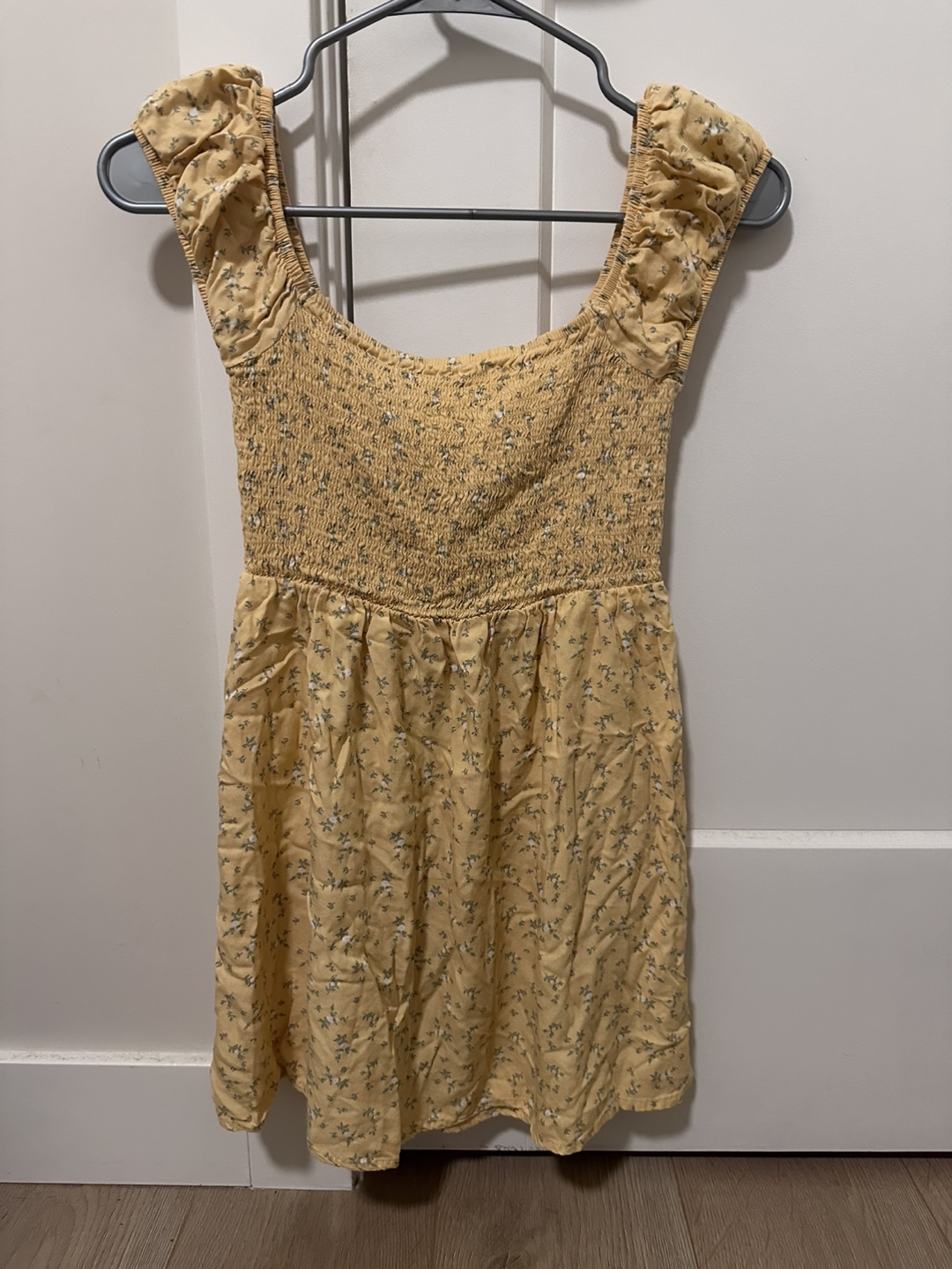 Garage Yellow Floral Smocked Mini Dress