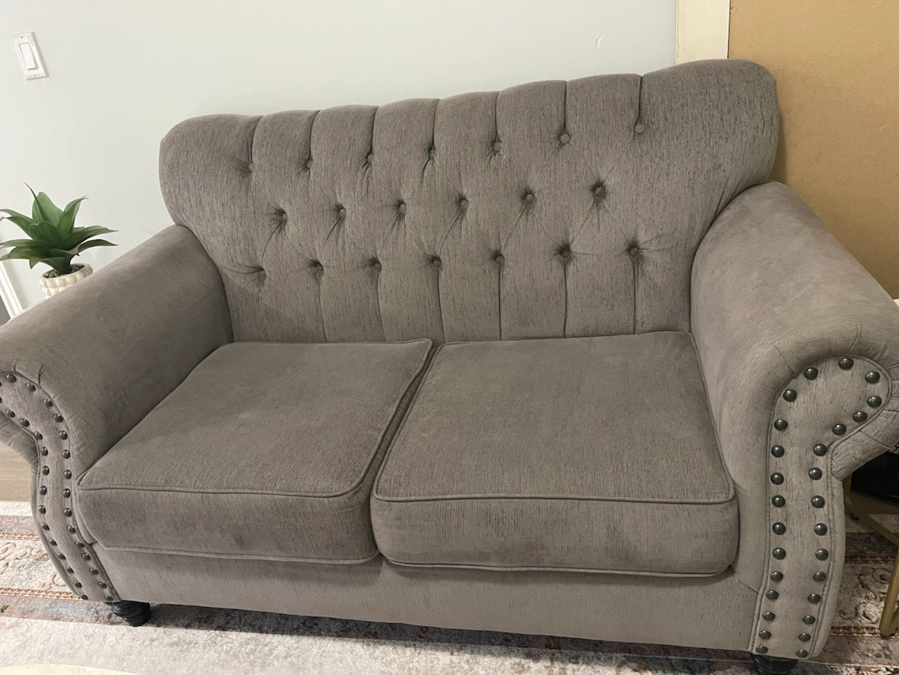 Grey Loveseat Sofa with Tufted Back - photo 3