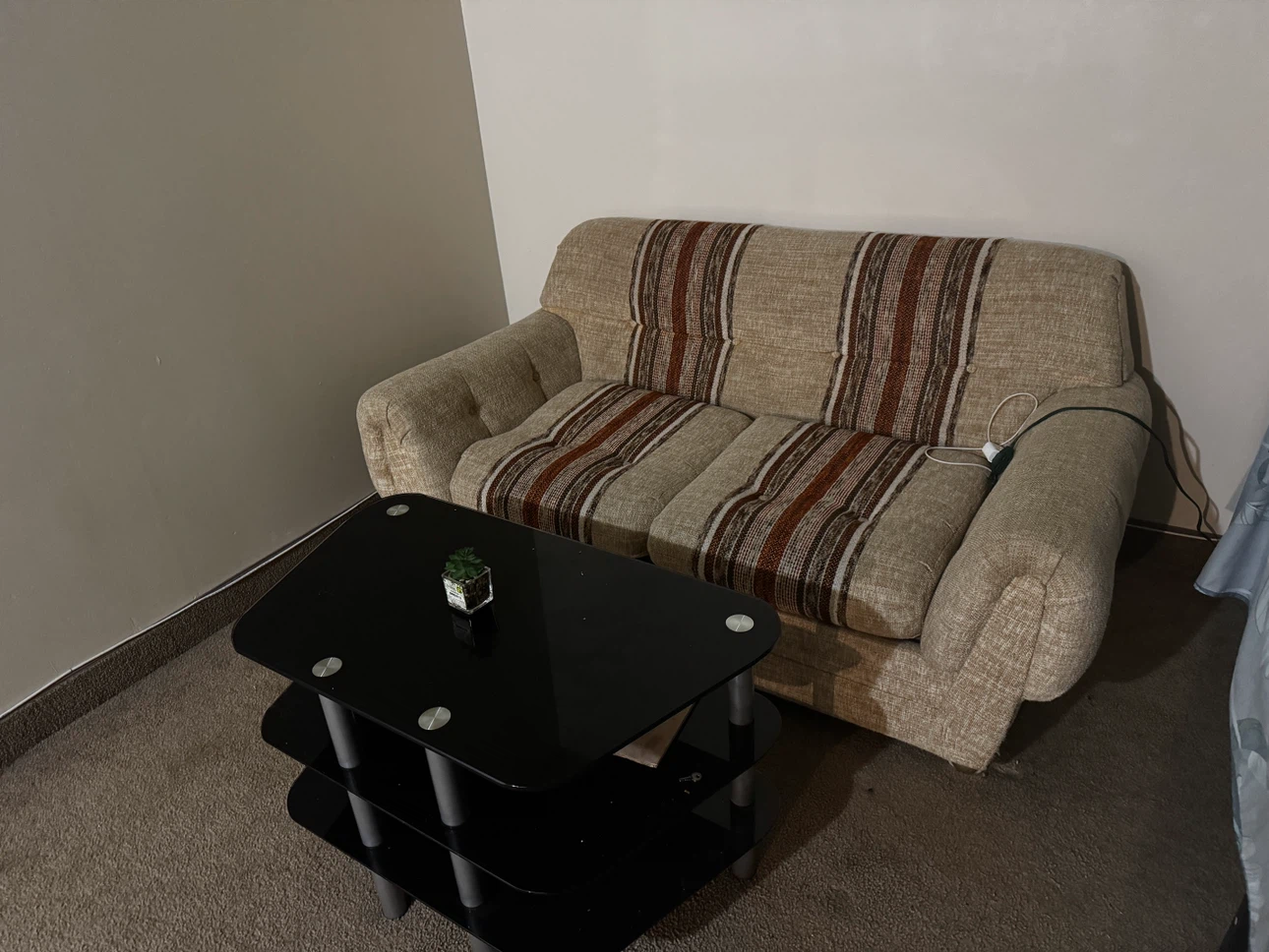 Vintage Striped Loveseat Sofa with table