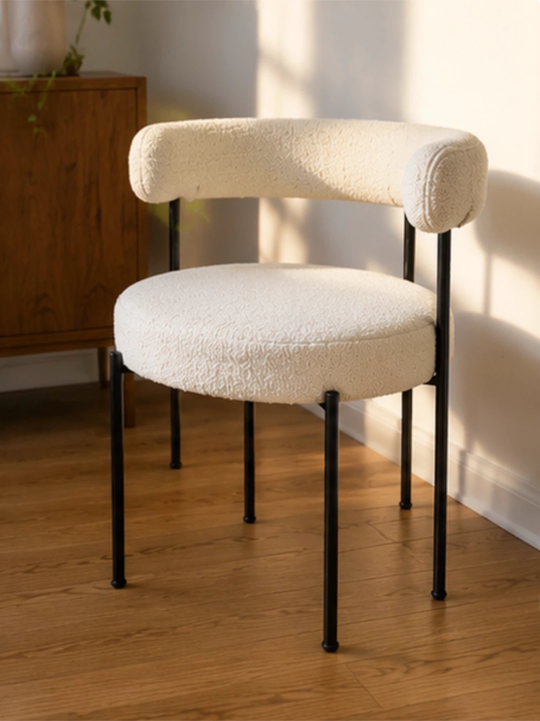 Authentic Cb2 Bouclé dinning Chair with Black Legs