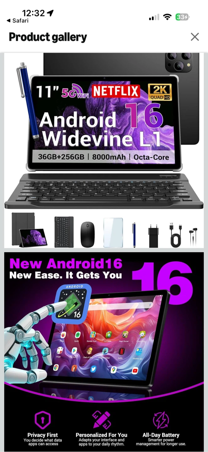 Android 16 Tablet with Keyboard and Stylus