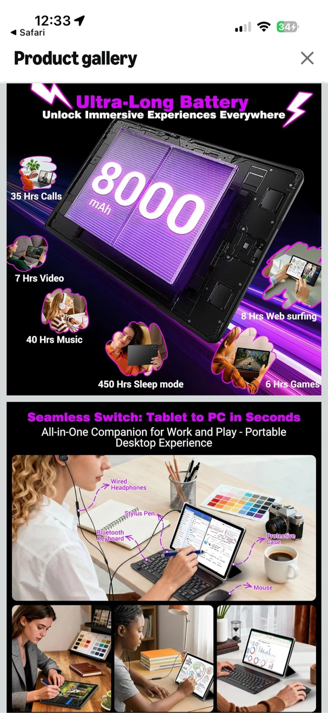 Android 16 Tablet with Keyboard and Stylus - photo 3