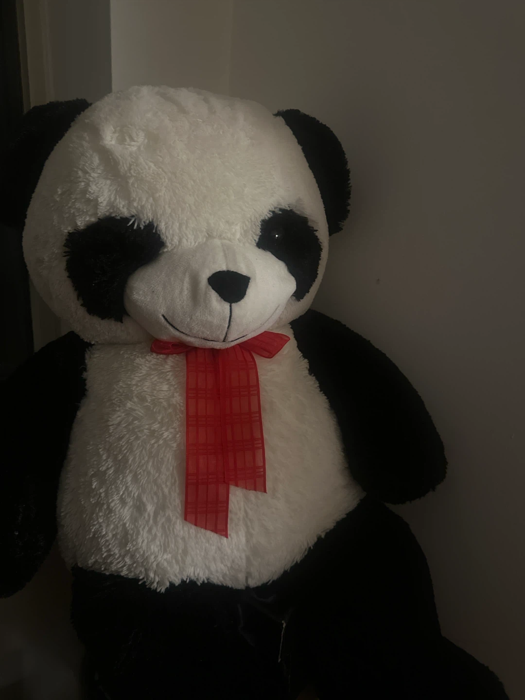 Giant Plush Panda Stuffed Animal with Red Bow Tie