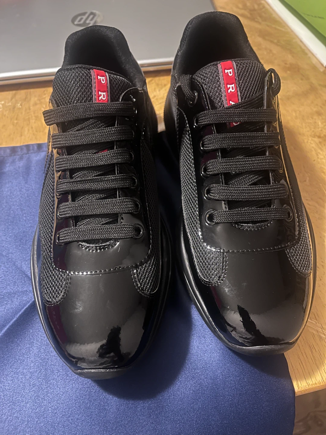 Prada Black Patent Leather & Mesh Sneakers - photo 2
