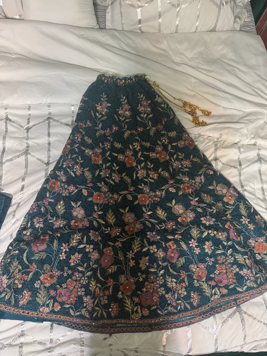 Ritu Kumar Teal Embroidered Lehenga Choli Set - photo 2