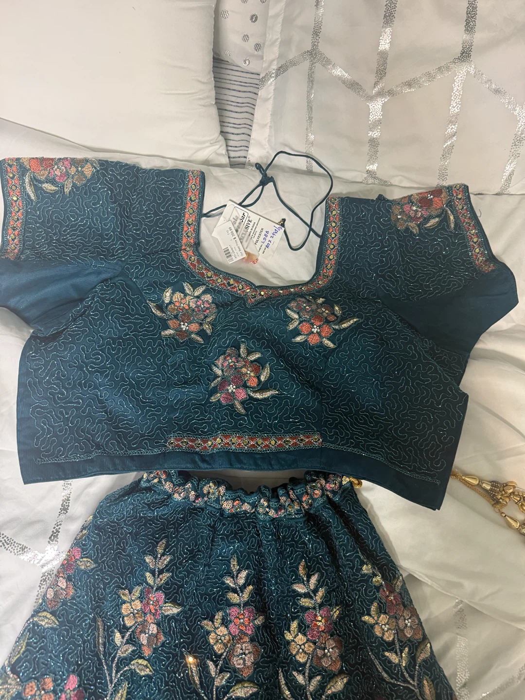 Ritu Kumar Teal Embroidered Lehenga Choli Set - photo 4