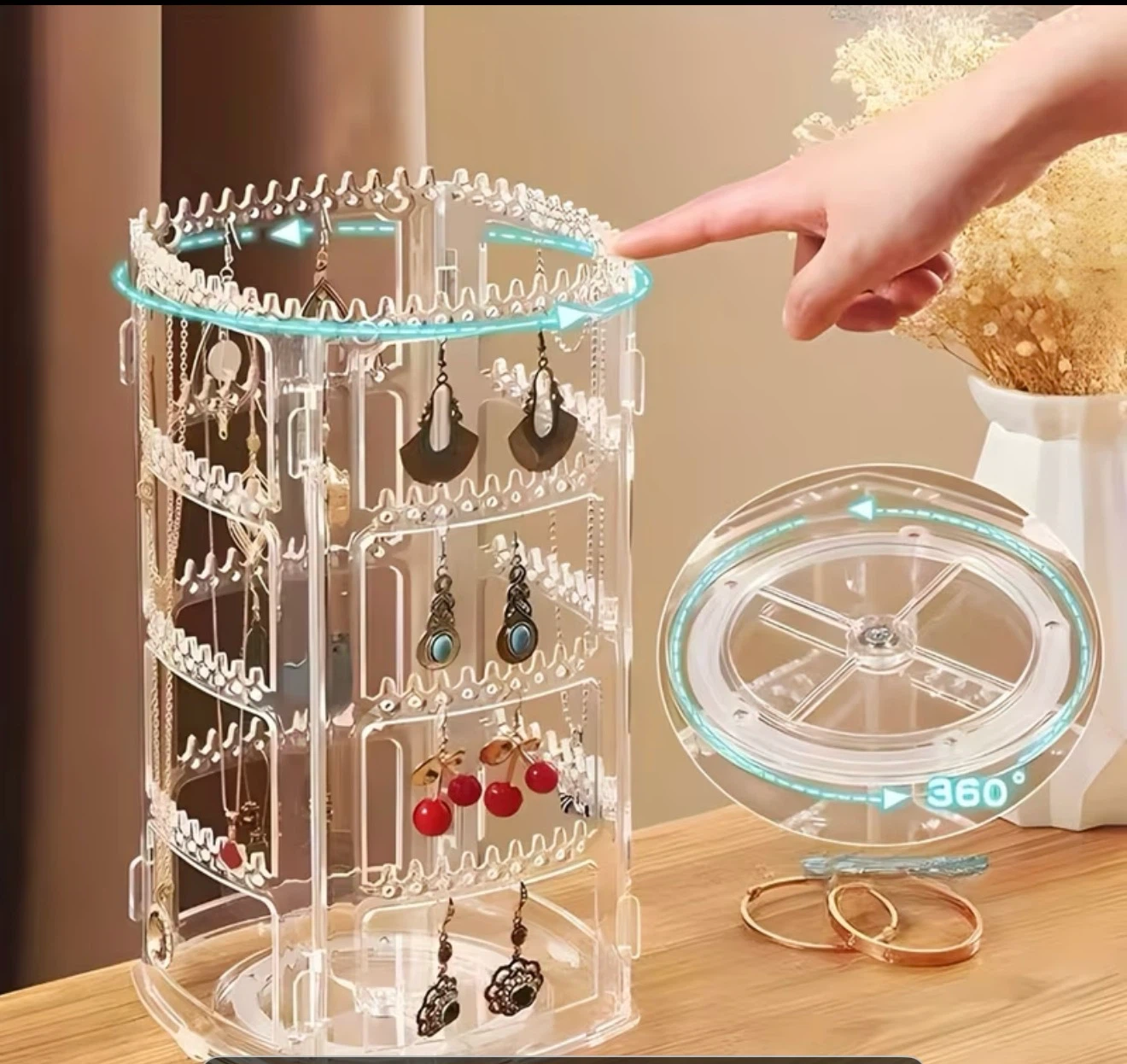 Rotating 360 Clear Acrylic Jewelry Organizer
