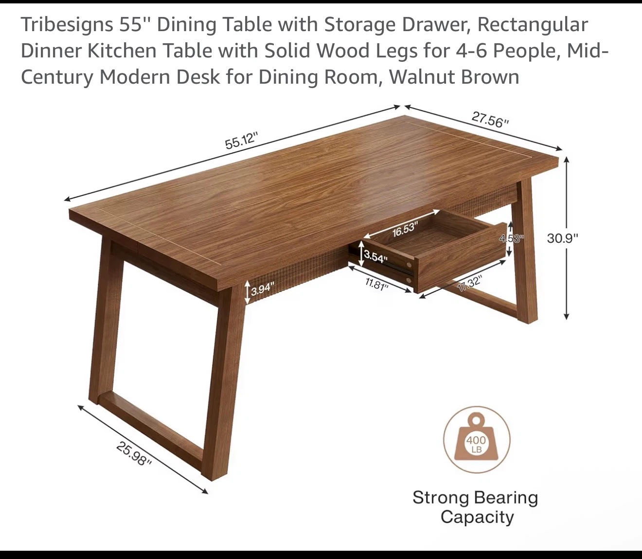 Tribedesigns 55" Dining Table with Storage Drawer - photo 3