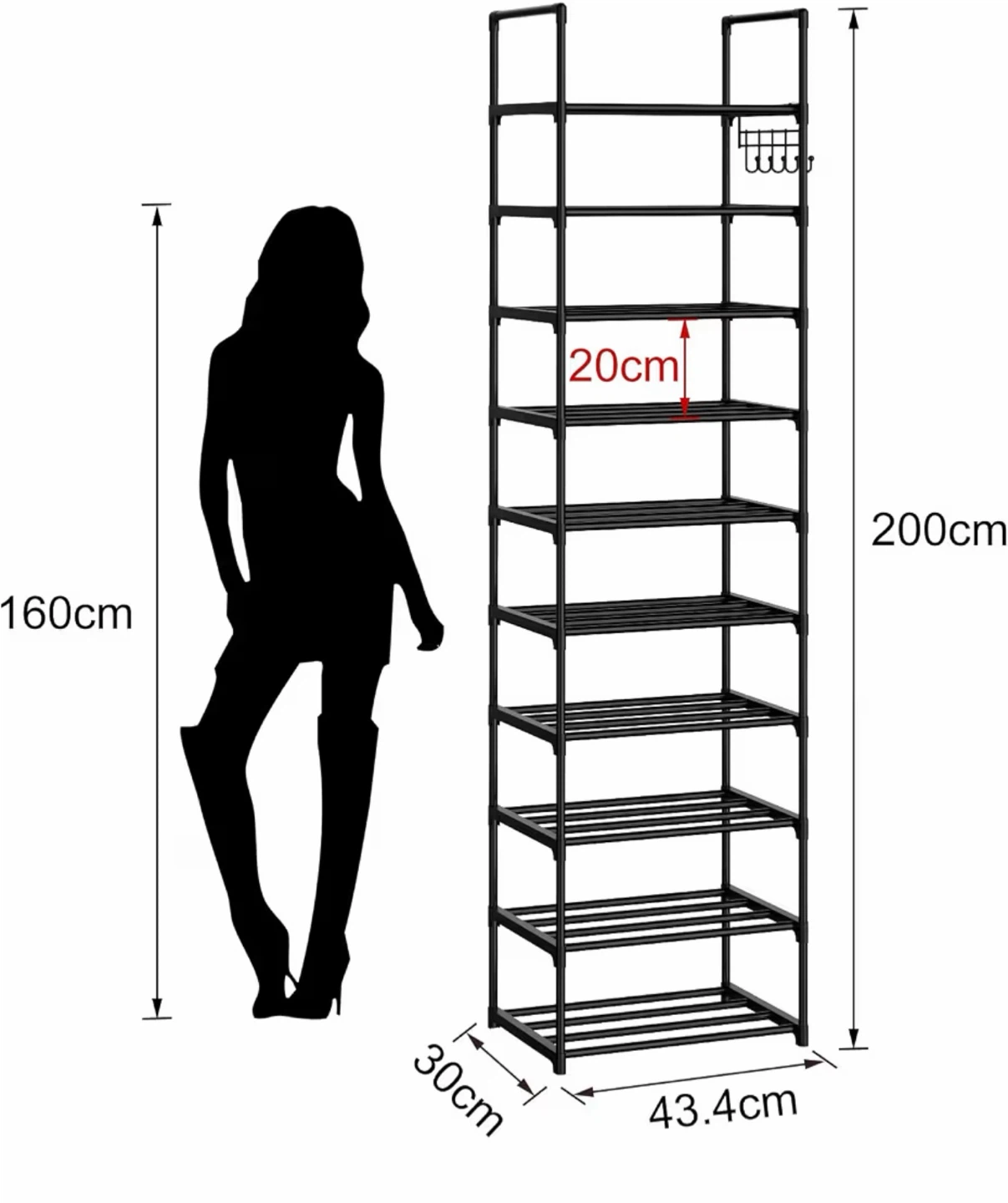 10-Tier Black Metal Shoe Rack without Hooks - photo 2