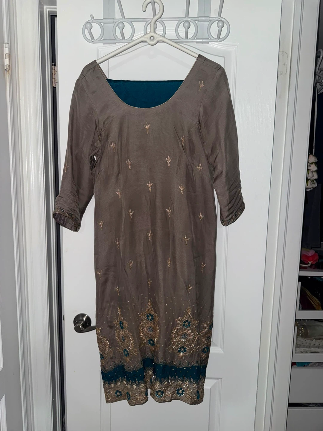 Grey teal embroidered Punjabi suit