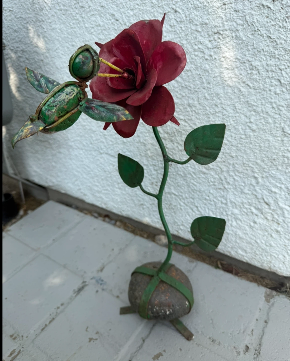 Metal Hummingbird & Rose Garden Stake Yard Art Decor - photo 2