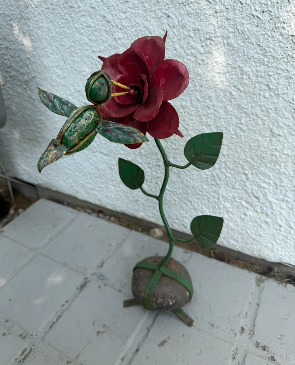 Metal Hummingbird & Rose Garden Stake Yard Art Decor