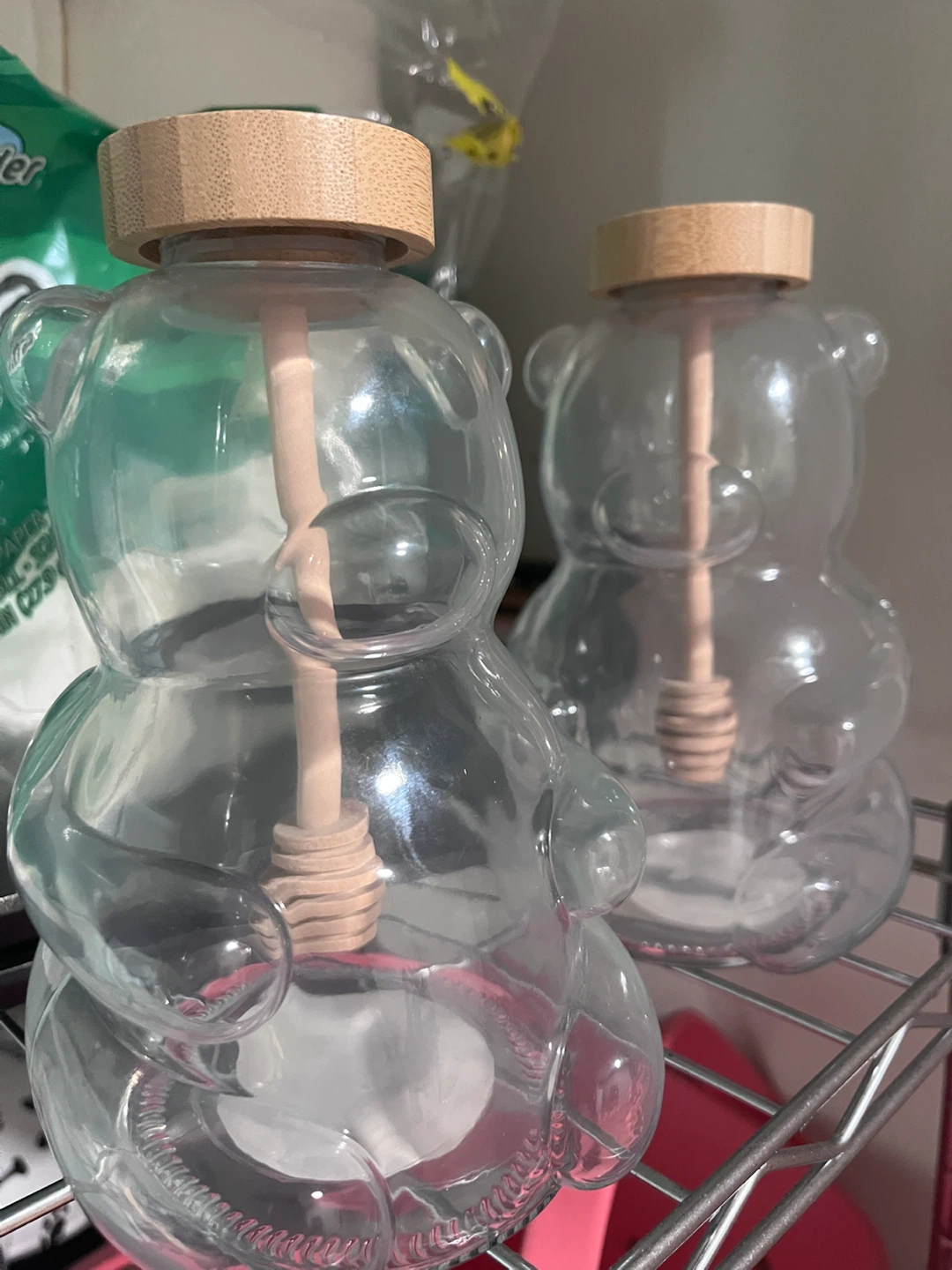 New Glass Bear Honey Pot with Wooden Dipper