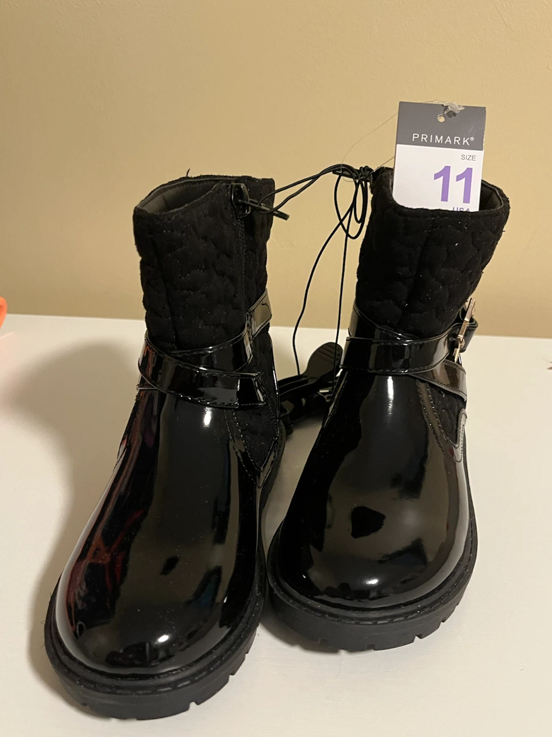 Primark Black Patent Boots Size 11