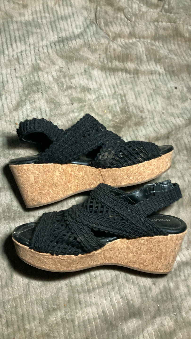 Maurice's Black Crochet Cork Wedge Sandals