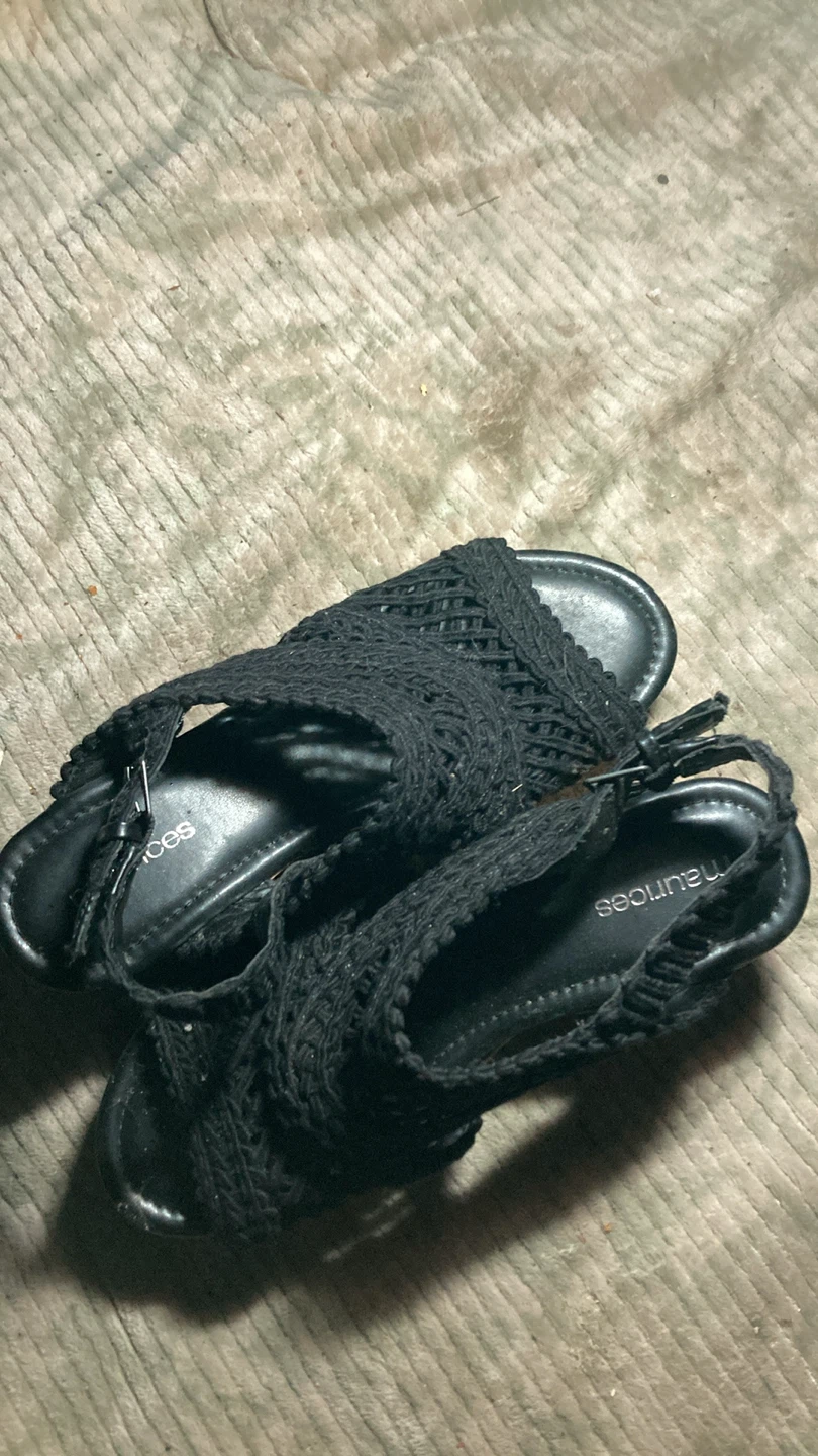 Maurice's Black Crochet Cork Wedge Sandals - photo 2