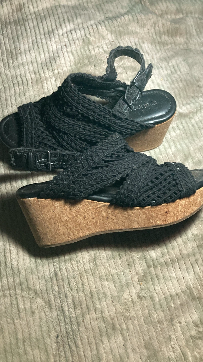 Maurice's Black Crochet Cork Wedge Sandals - photo 4