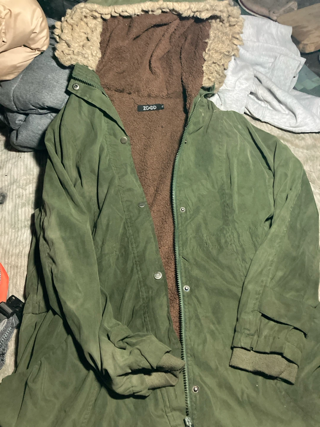 ZG&DD Green Sherpa Lined Parka Jacket